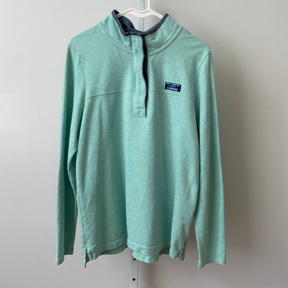 LL Bean Large Mint Green Quarter Snap Pullover Sweatshirt Gorpcore